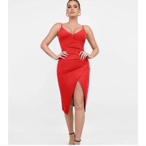 open lace back dress The Shapewear Dress V-Neck Slip Lace Midi